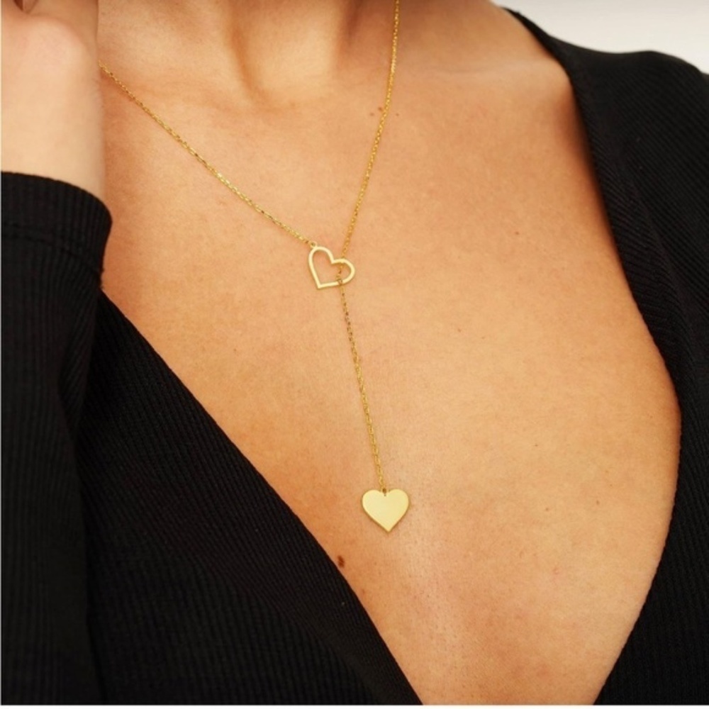 Gold 14k Gold Plated Heart Lariat Necklace